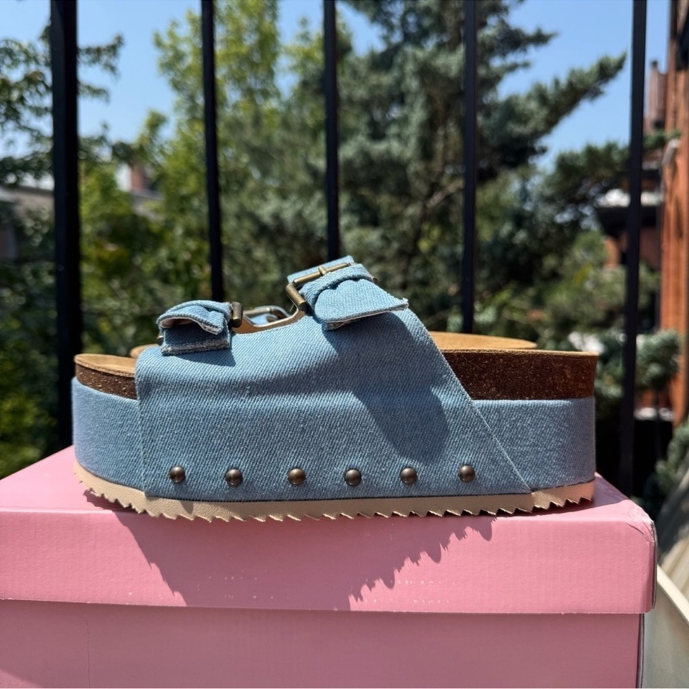 New Free People Rule Breaker Platform Sandals Denim Blue - Picture 7 of 13